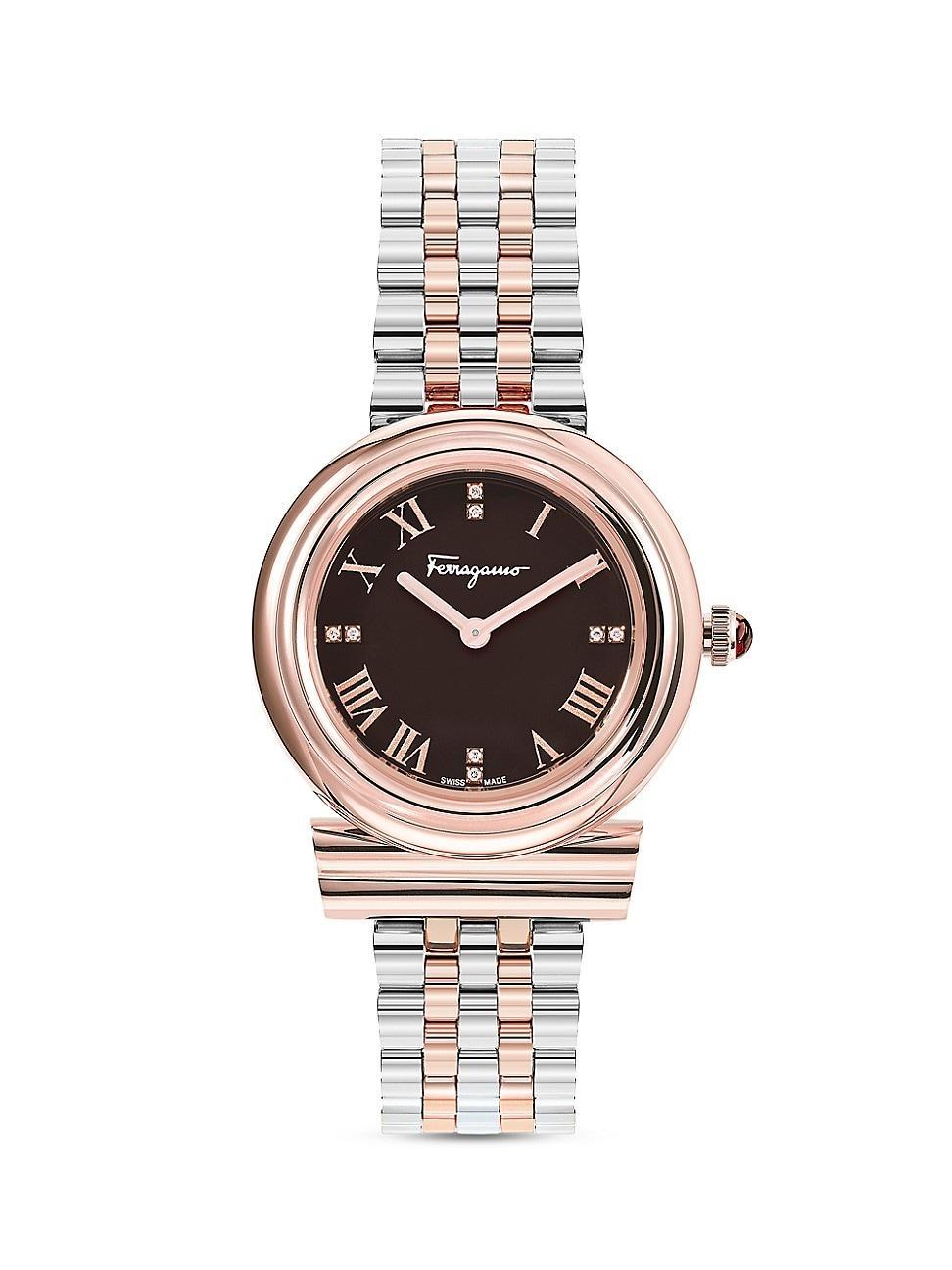 Mens Gancini Rose Gold & Stainless Steel Bracelet Watch Product Image