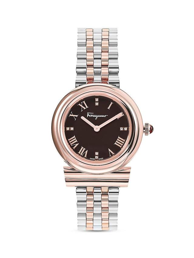 Mens Gancini Rose Gold & Stainless Steel Bracelet Watch Product Image