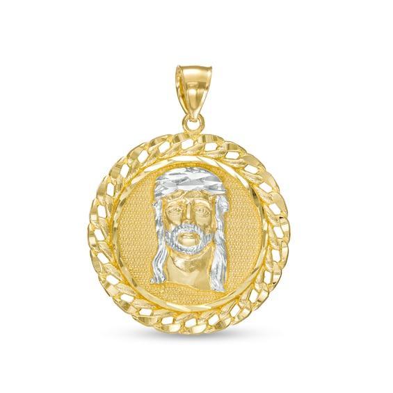 Men's Multi-Finish Curb-Style Chain Link Frame Jesus Medallion Necklace Charm in 10K Two-Tone Gold Product Image