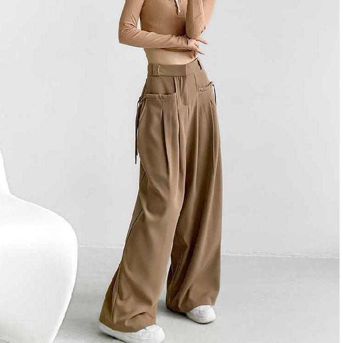 High Waist Plain Loose-Fit Wide-Leg Dress Pants Product Image