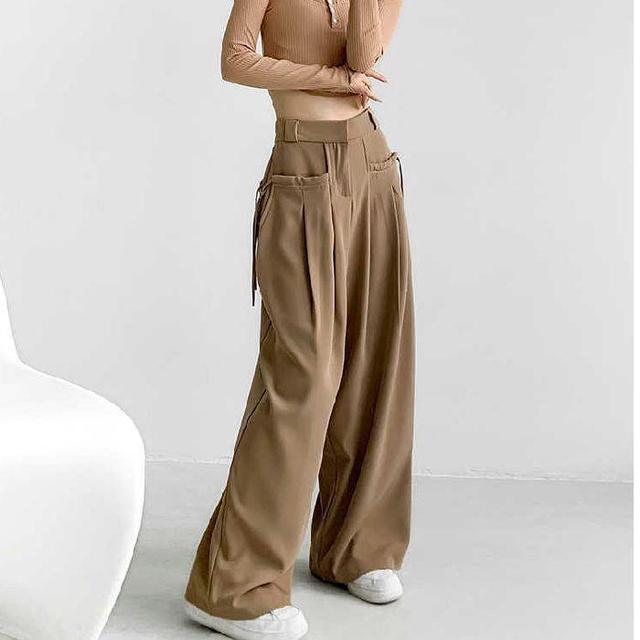 High Waist Plain Loose-Fit Wide-Leg Dress Pants Product Image