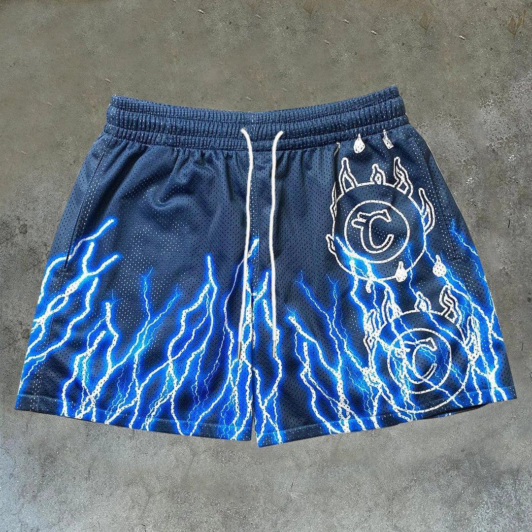 Sopula Vintage Flame Graphic Casual Street Mesh Shorts Product Image