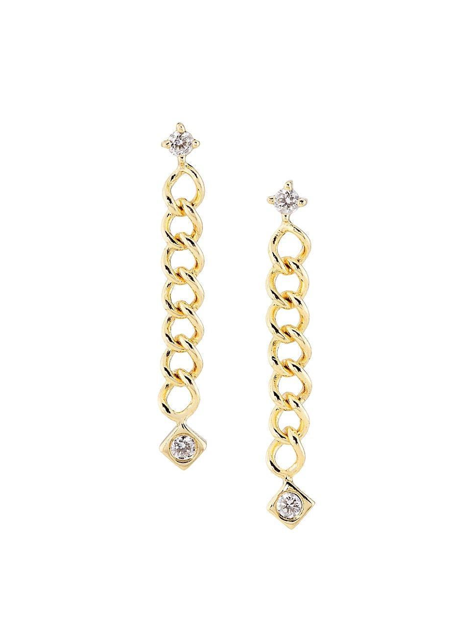 Womens 14K Yellow Gold & 0.15 TCW Diamond Curb-Chain Earrings Product Image