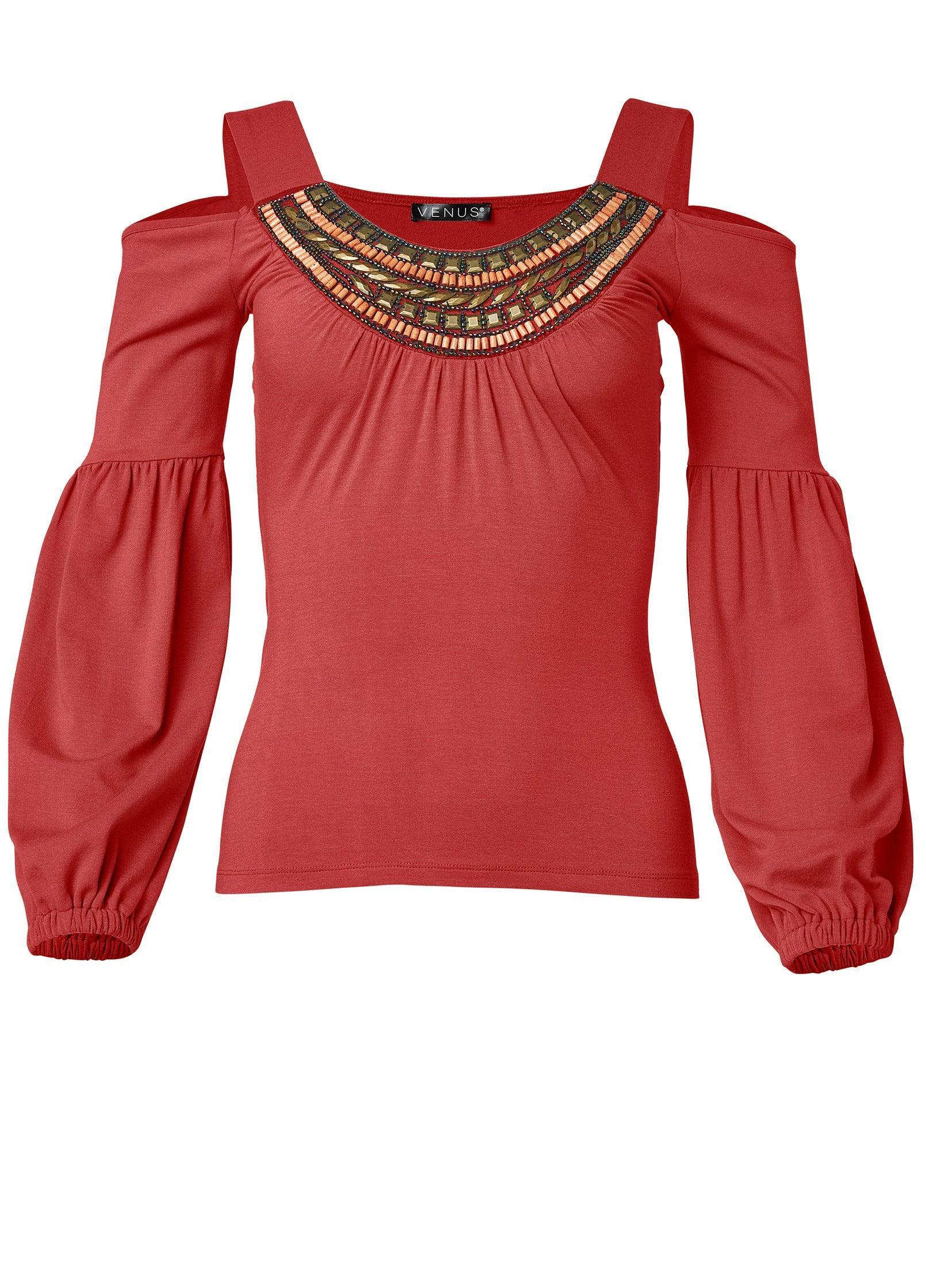 Embellished Neckline Top  - Baked Apple Product Image