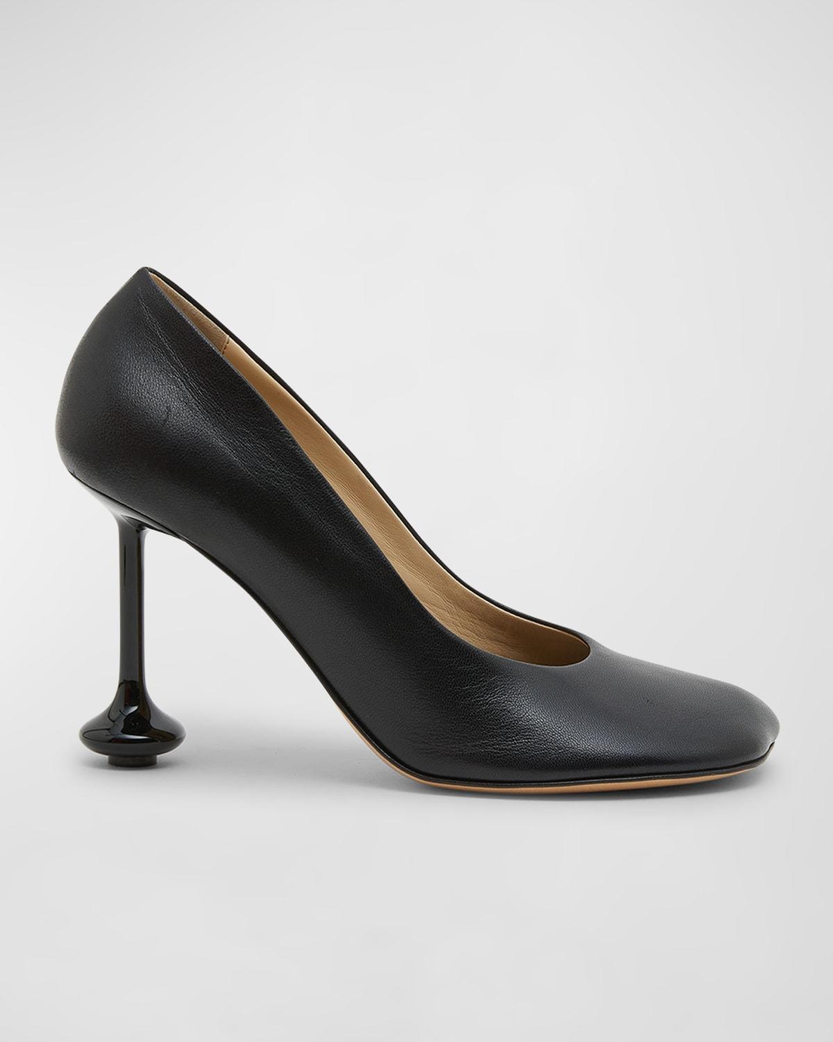 Womens Square-Toe Leather Pumps Product Image