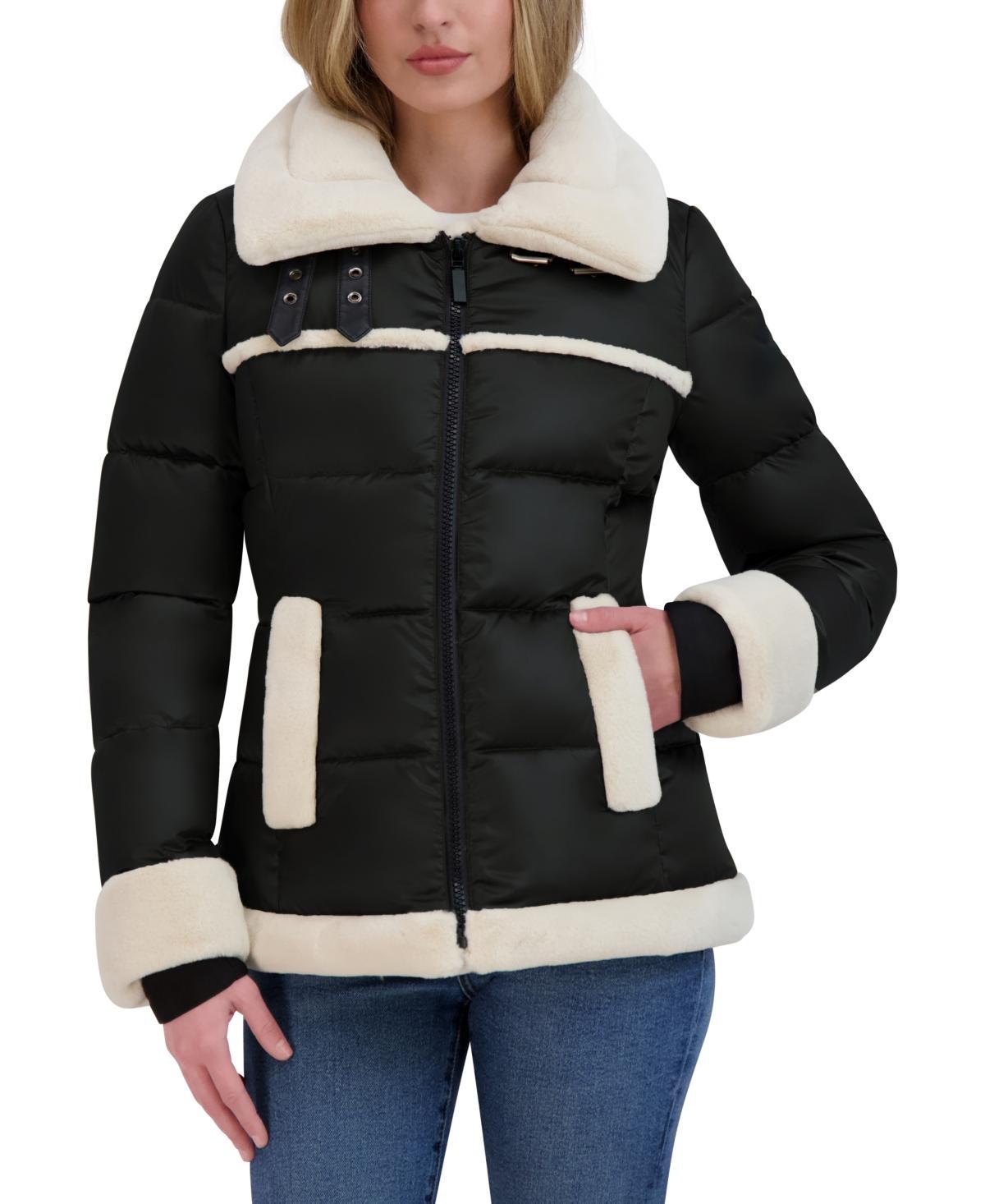 Laundry by Shelli Segal Womens Shine Faux-Fur-Trim Puffer Coat Product Image