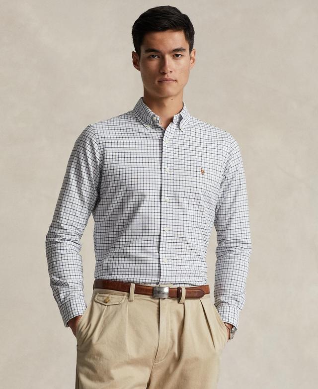 Polo Ralph Lauren Classic Fit Tattersall Oxford Short Sleeve Shirt (Grey Heather/White) Men's Short Sleeve Knit Product Image