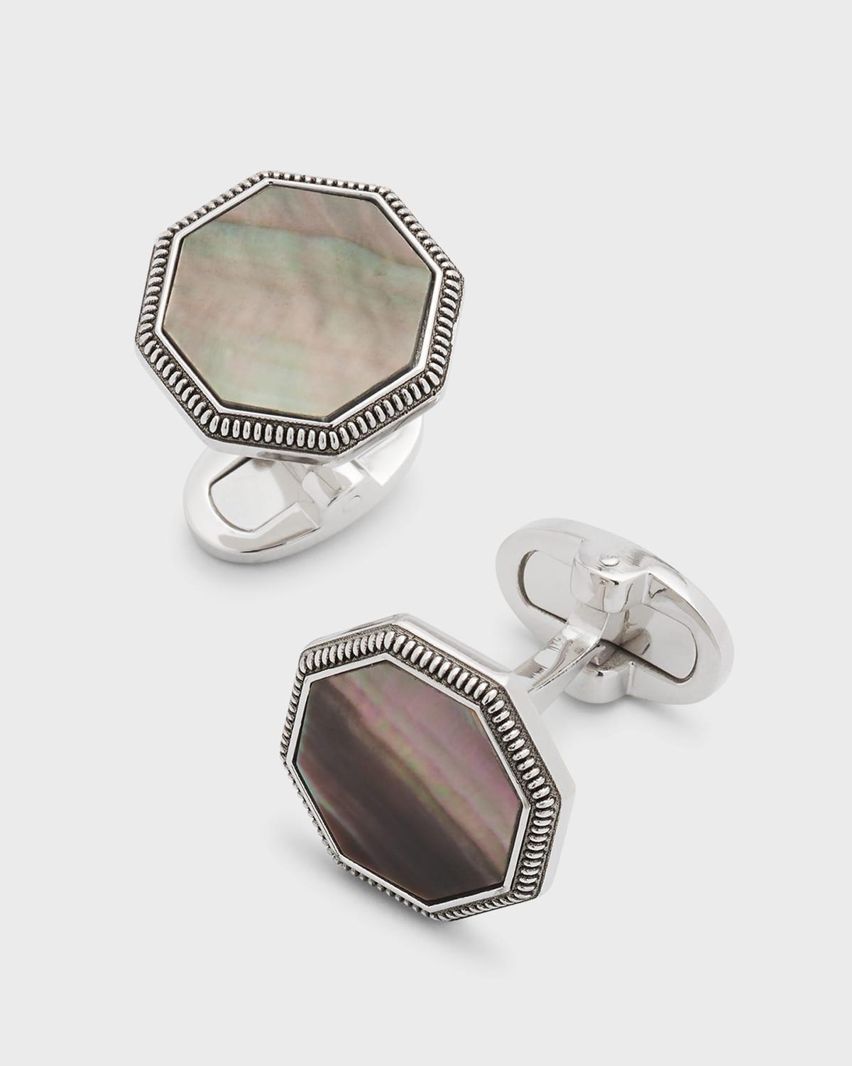 Mens Octagon Mother-Of-Pearl Stainless Steel Cufflinks Product Image