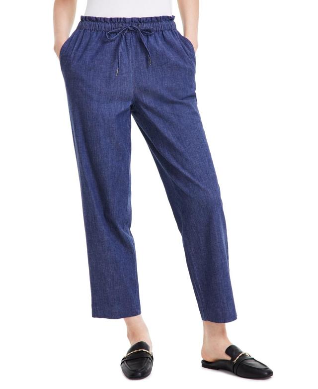 Anne Klein Womens Denim Paper-Bag Waist Ankle Pants Product Image