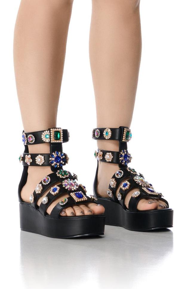 AZALEA WANG CILLIAN BLACK EMBELLISHED GLADIATOR SANDAL Product Image