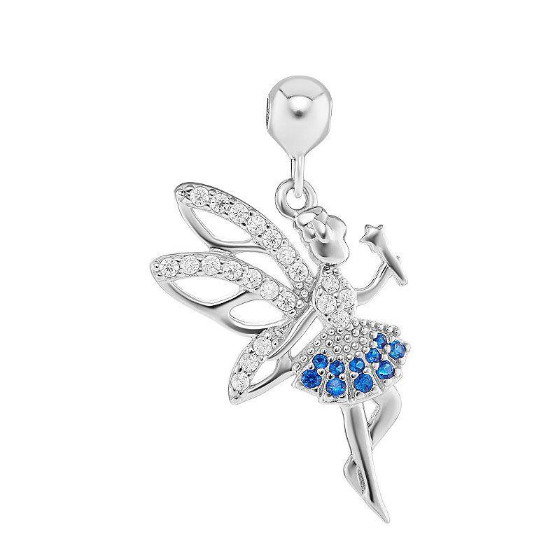 PRIMROSE Sterling Silver Polished Cubic Zirconia & Simulated Sapphire Stone Fairy Sliding Charm, Womens, Blue Product Image