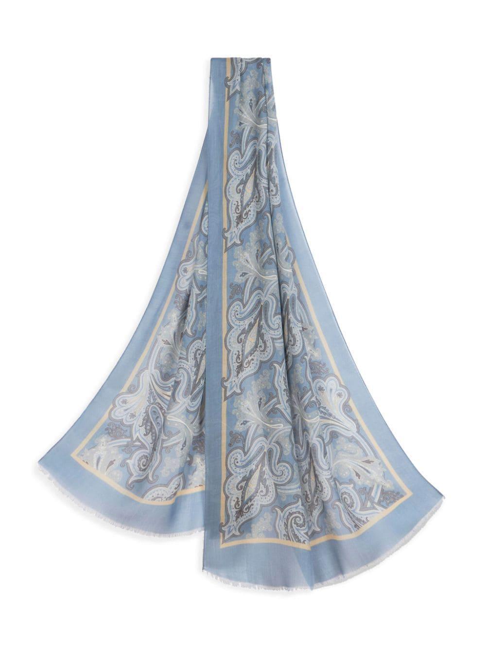 Paisley-print Cashmere Scarf In Blue Product Image