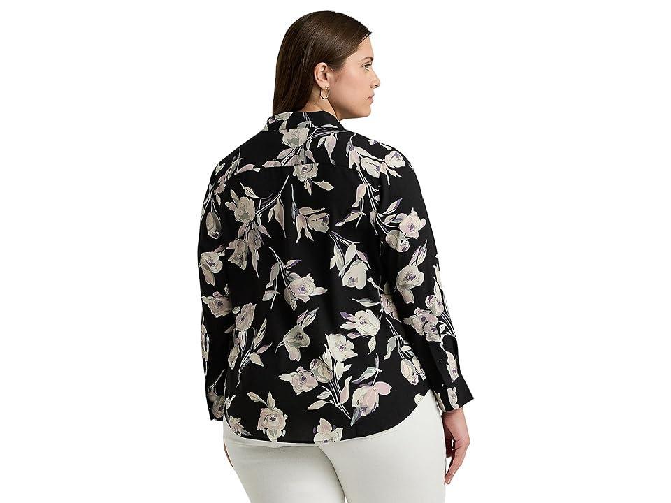 LAUREN Ralph Lauren Plus-Size Classic Fit Floral Crepe de Chine Shirt Multi) Women's Clothing product image