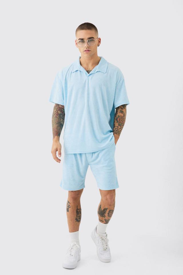 Oversized Revere Towelling Polo & Shorts Set | boohooMAN USA Product Image