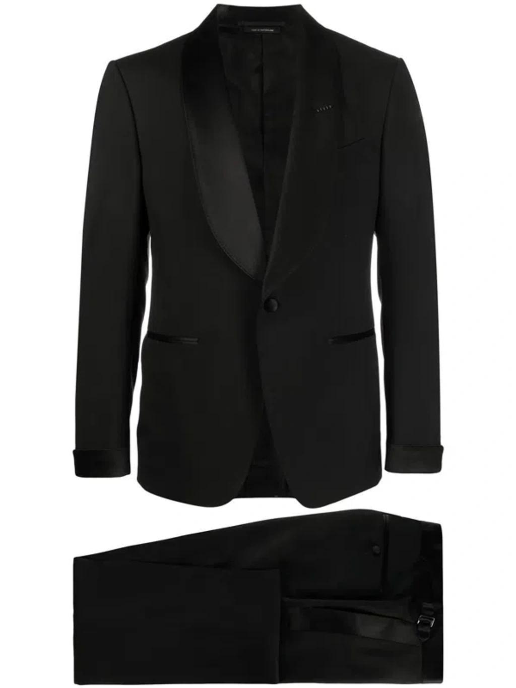 TOM FORD Silk-trim Single-breasted Suit In Schwarz Product Image