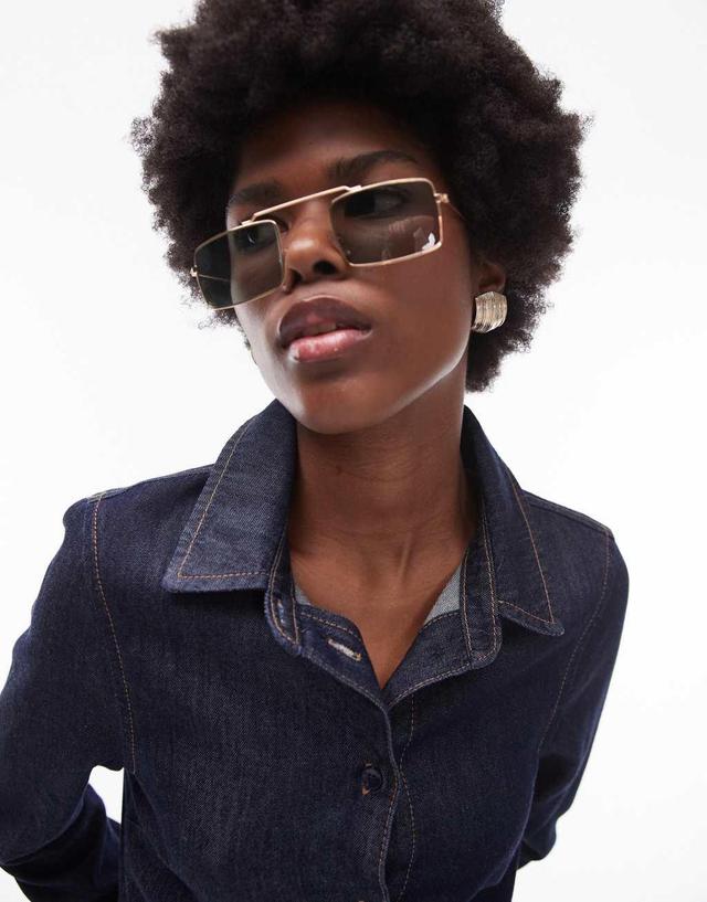 Topshop denim long slim fit shirt in indigo  Product Image