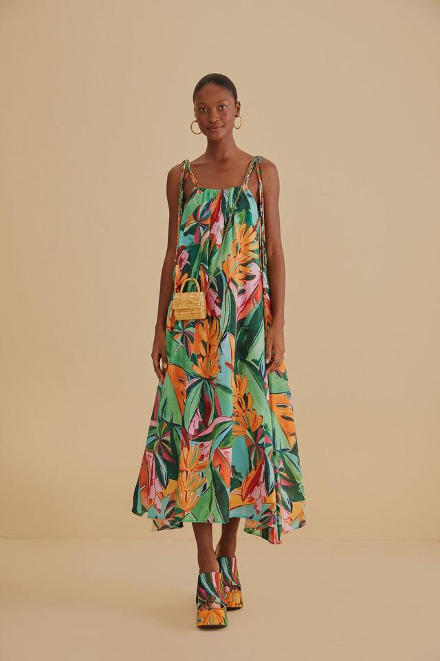 Multicolor Banana Foliage Sleeveless Midi Dress Product Image