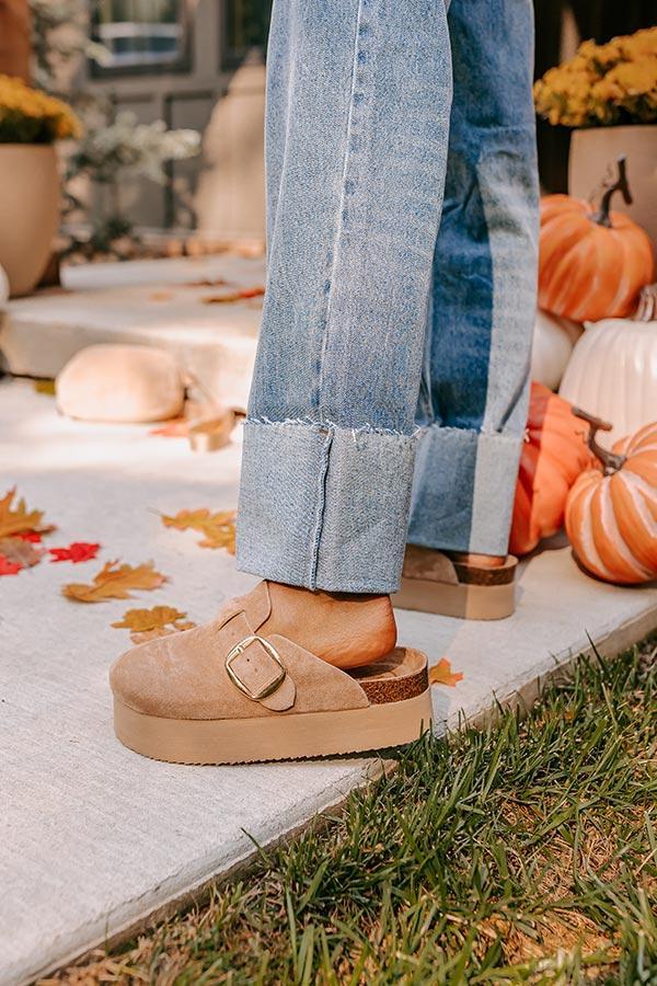 The Payton Faux Suede Platform Clogs in Iced Latte Product Image