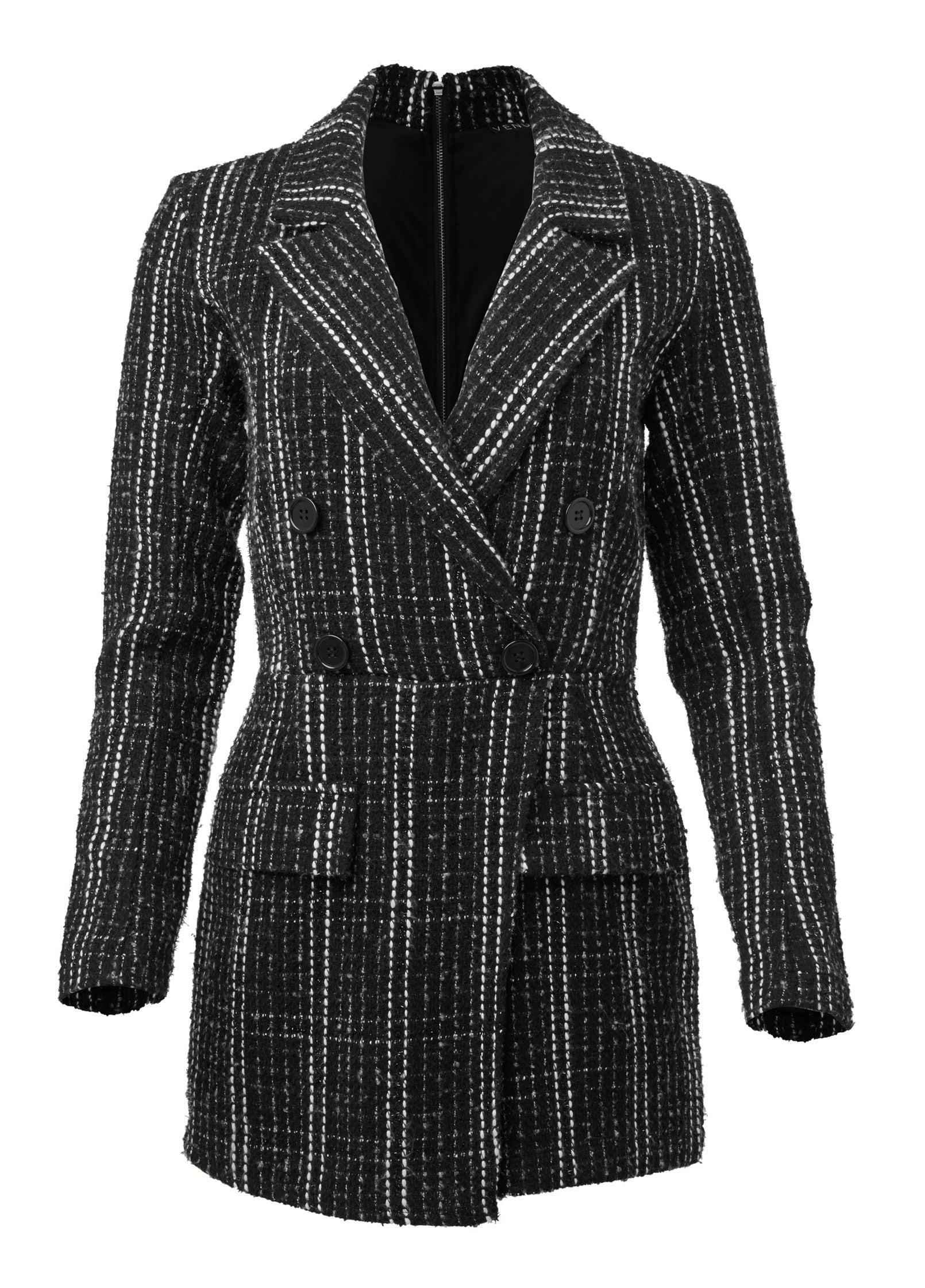 Tweed Button Detail Romper - Black Multi Product Image