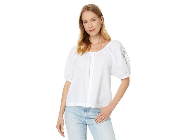 Madewell Embroidered Puff-Sleeve A-Line Top in Poplin (Eyelet ) Women's Clothing Product Image