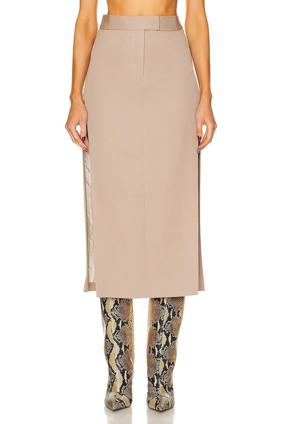 THE ATTICO Straight Midi Skirt Beige. (also in 40, 44). Product Image