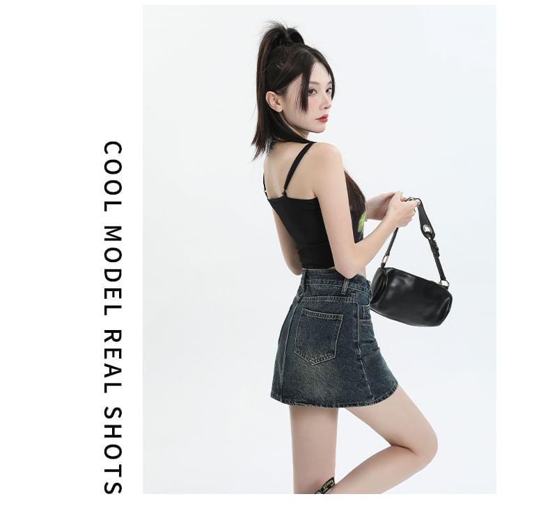 Mid Waist Denim Mini Skirt Product Image