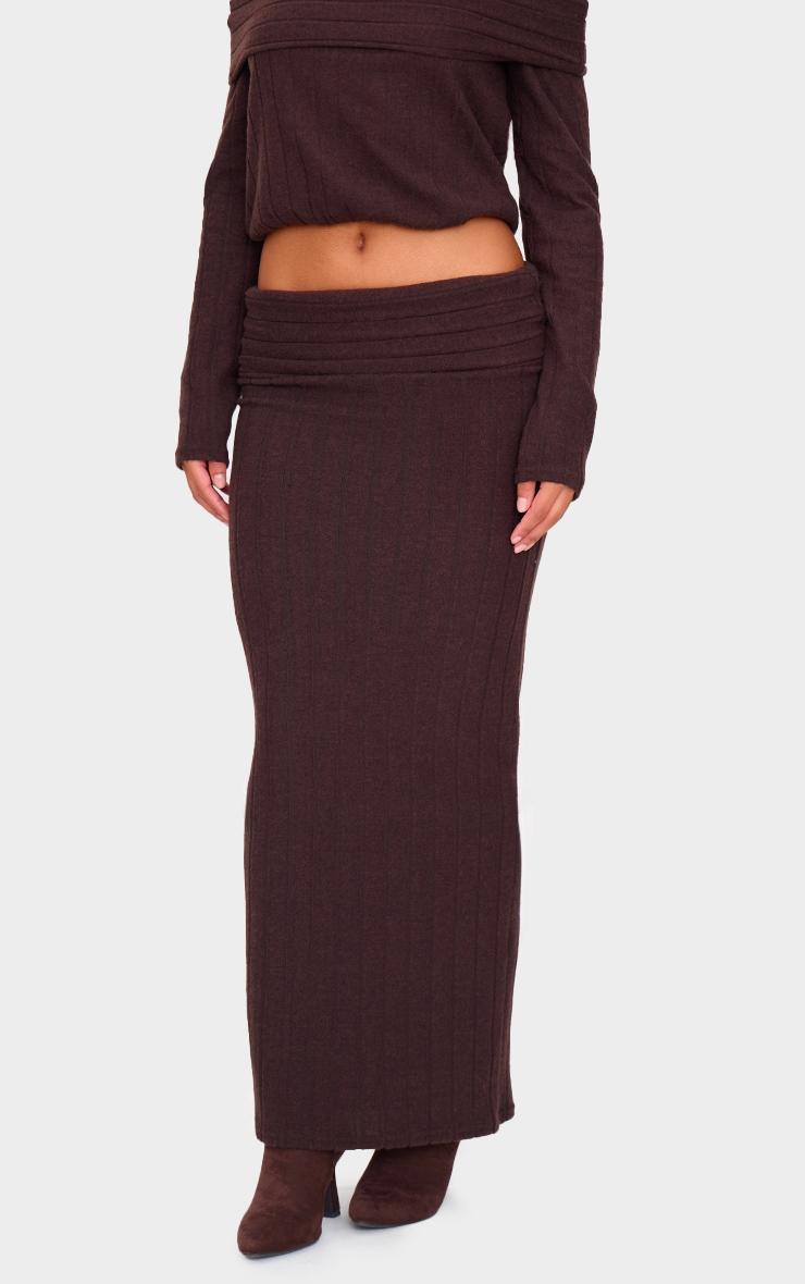 Dark Chocolate Soft Rib Fold Over Maxi Skirt Product Image