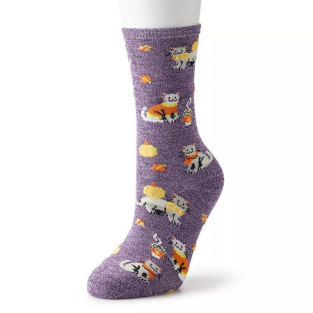 Womens Cat Playtime Novelty Crew Socks Purple Marl Product Image