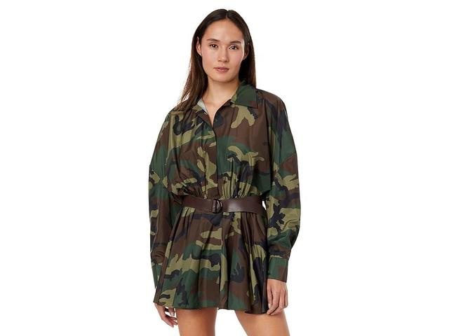 Norma Kamali Super Oversized Boyfriend NK Shirt Flared Mini Dress (Camo) Women's Clothing Product Image