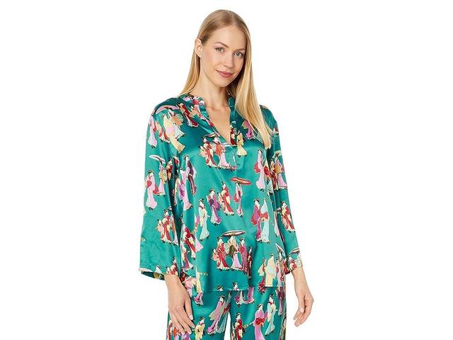 N by Natori Geisha Satin PJ Set (Green Multi) Women's Pajama Sets Product Image