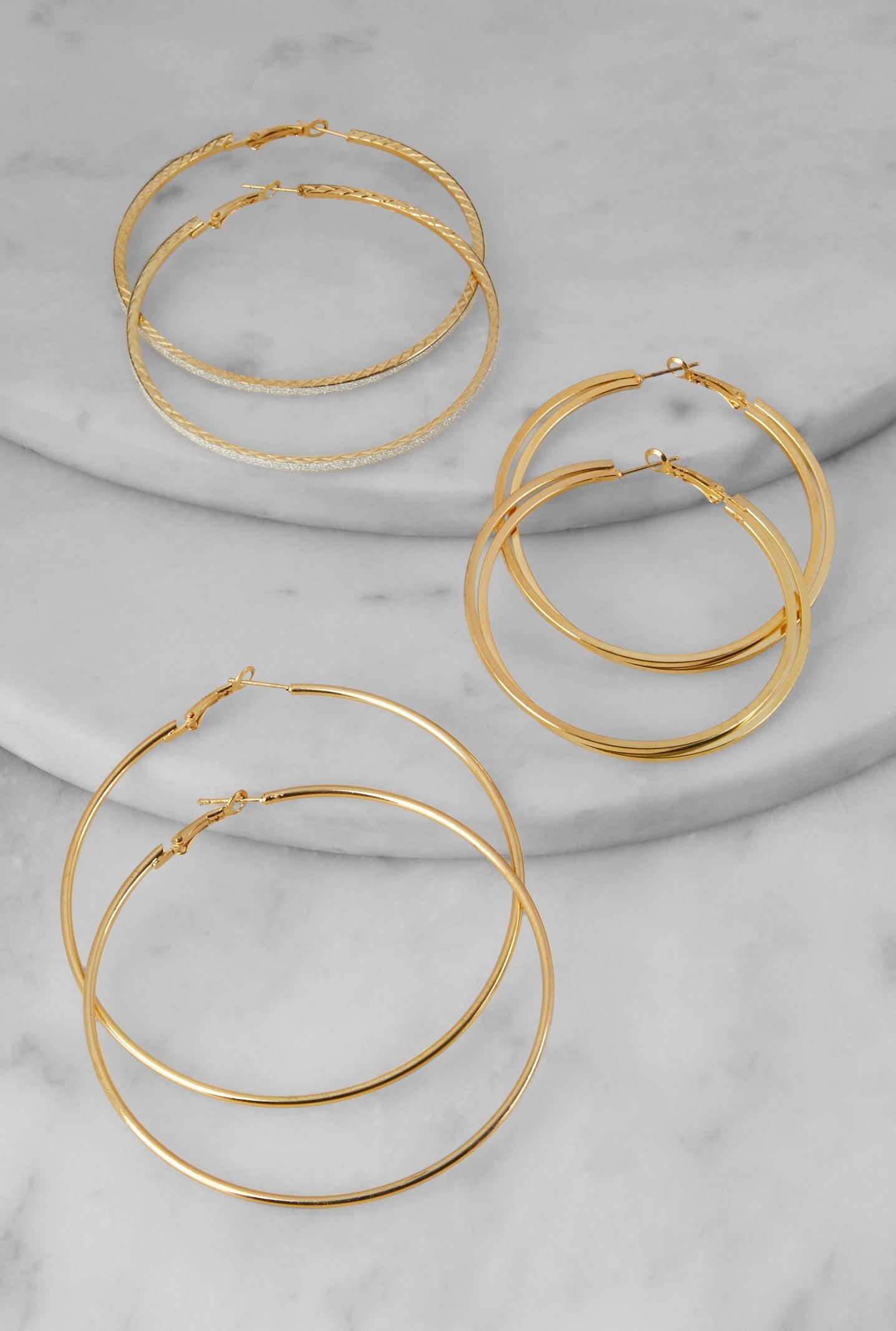 Metallic Hoop Earring Trio Female Product Image