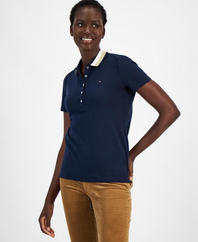 Tommy Hilfiger Womens Glitter-Collar Polo Shirt Product Image