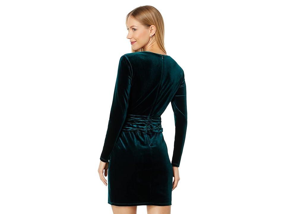 Donna Morgan Velvet V-Neck Mini Dress (Emerald) Women's Dress Product Image