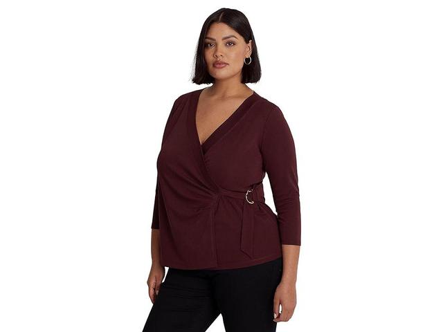 Lauren Ralph Lauren Plus Size Stretch Jersey Surplice Top (Vintage Burgundy) Women's Clothing Product Image