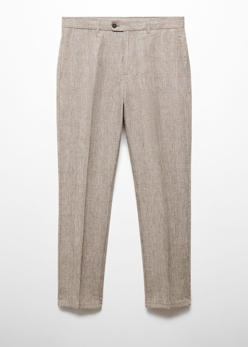 Mango Mens 100% Linen Prince Of Wales Check Trousers Product Image