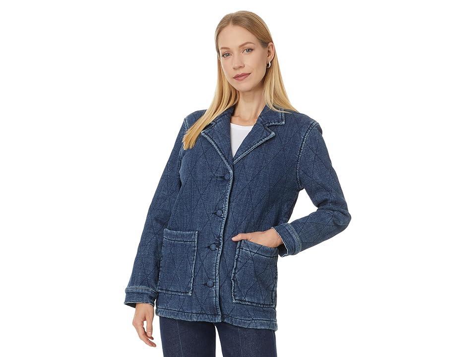 Liverpool Los Angeles Notch Collar Quilted Coat Stretch Indigo Slub Denim (Redlands) Women's Jacket Product Image