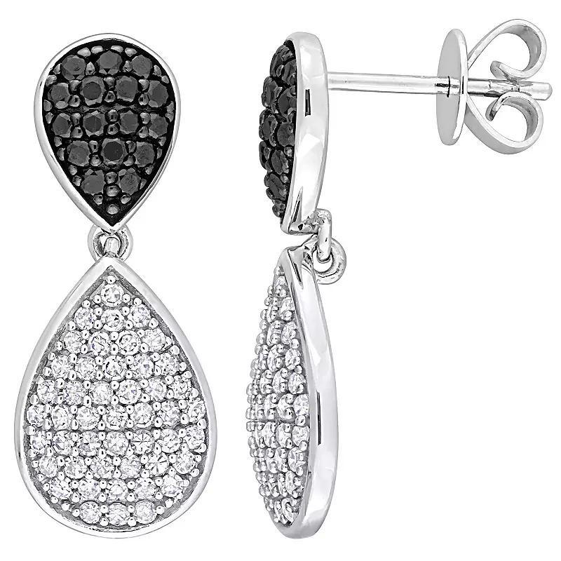 Stella Grace 10K White Gold 3/4 Carat T.W Black & White Diamond Double Teardrop Drop Earrings, Womens Product Image