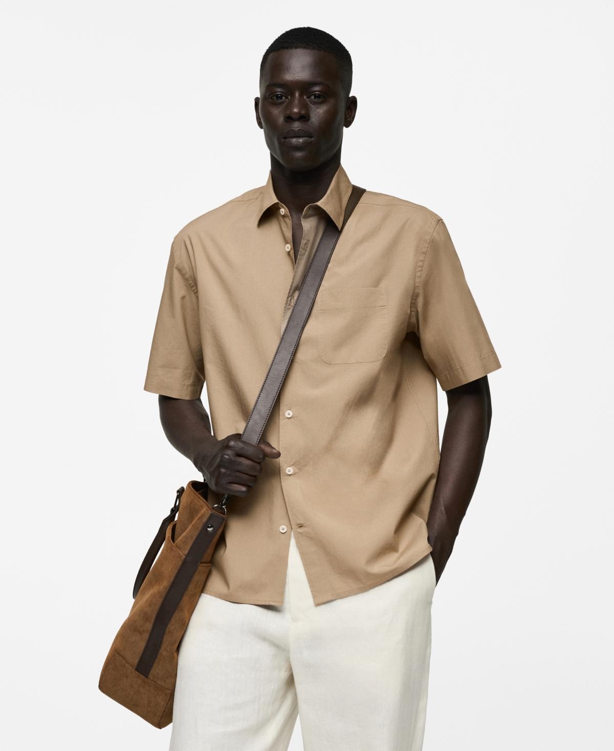 MANGO MAN - Tencel™ cotton shirt with pocket medium brownMen Product Image