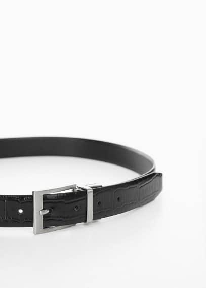 MANGO MAN - Croc-effect leather belt blackMen Product Image