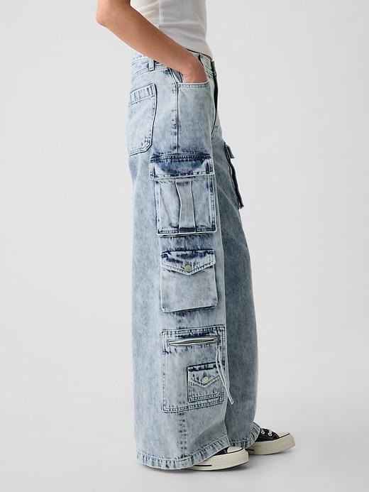 Mid Rise Pinstripe Baggy Jeans Product Image