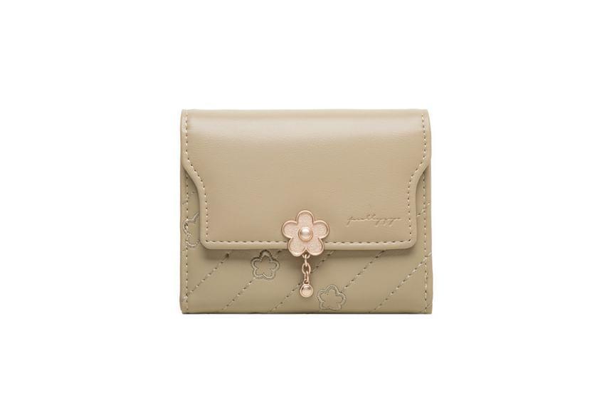 Faux Leather Floral Accent Short Wallet Product Image