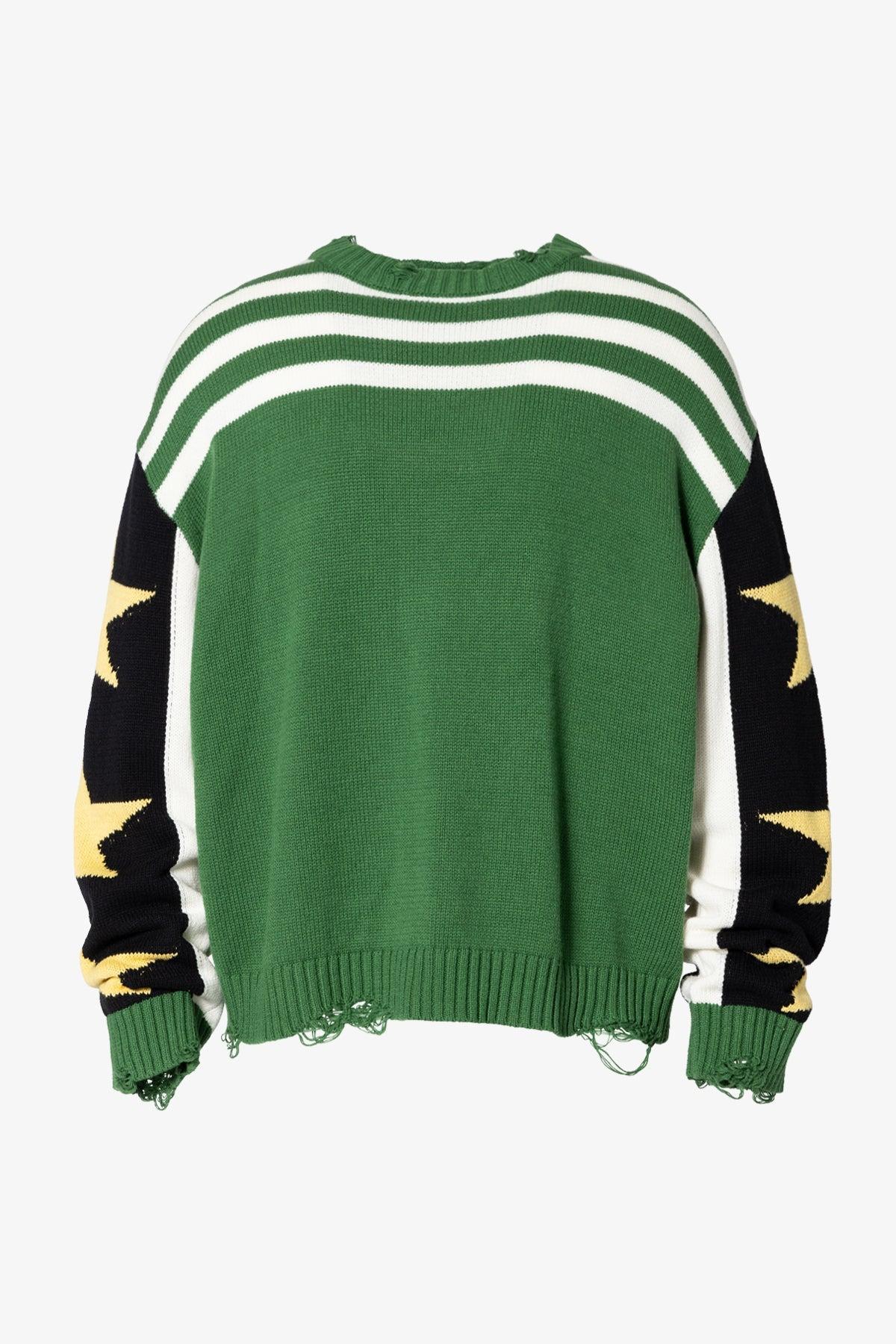 Star Knit Distressed Crewneck Sweater - Multi Product Image