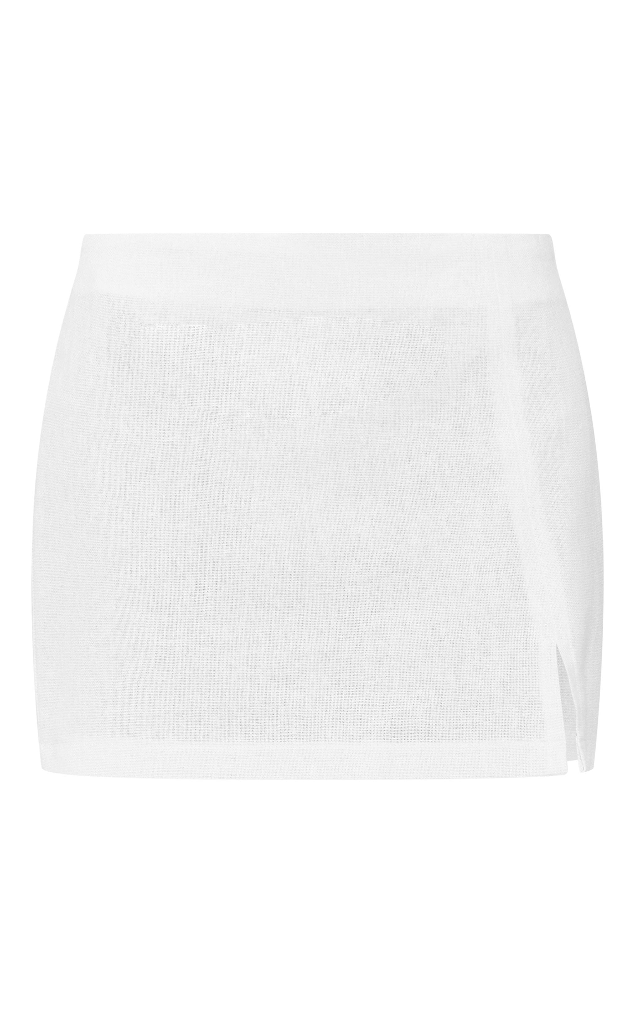 White Premium Linen Look Split Mini Skirt Product Image