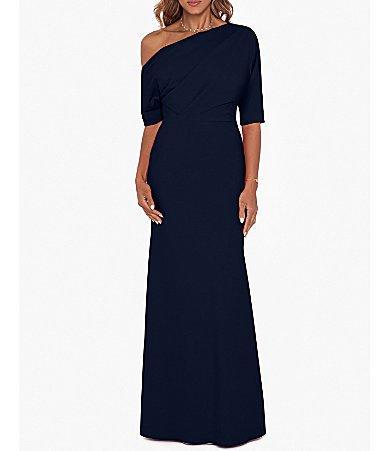 Betsy & Adam One-Shoulder Crepe Scuba Gown Product Image