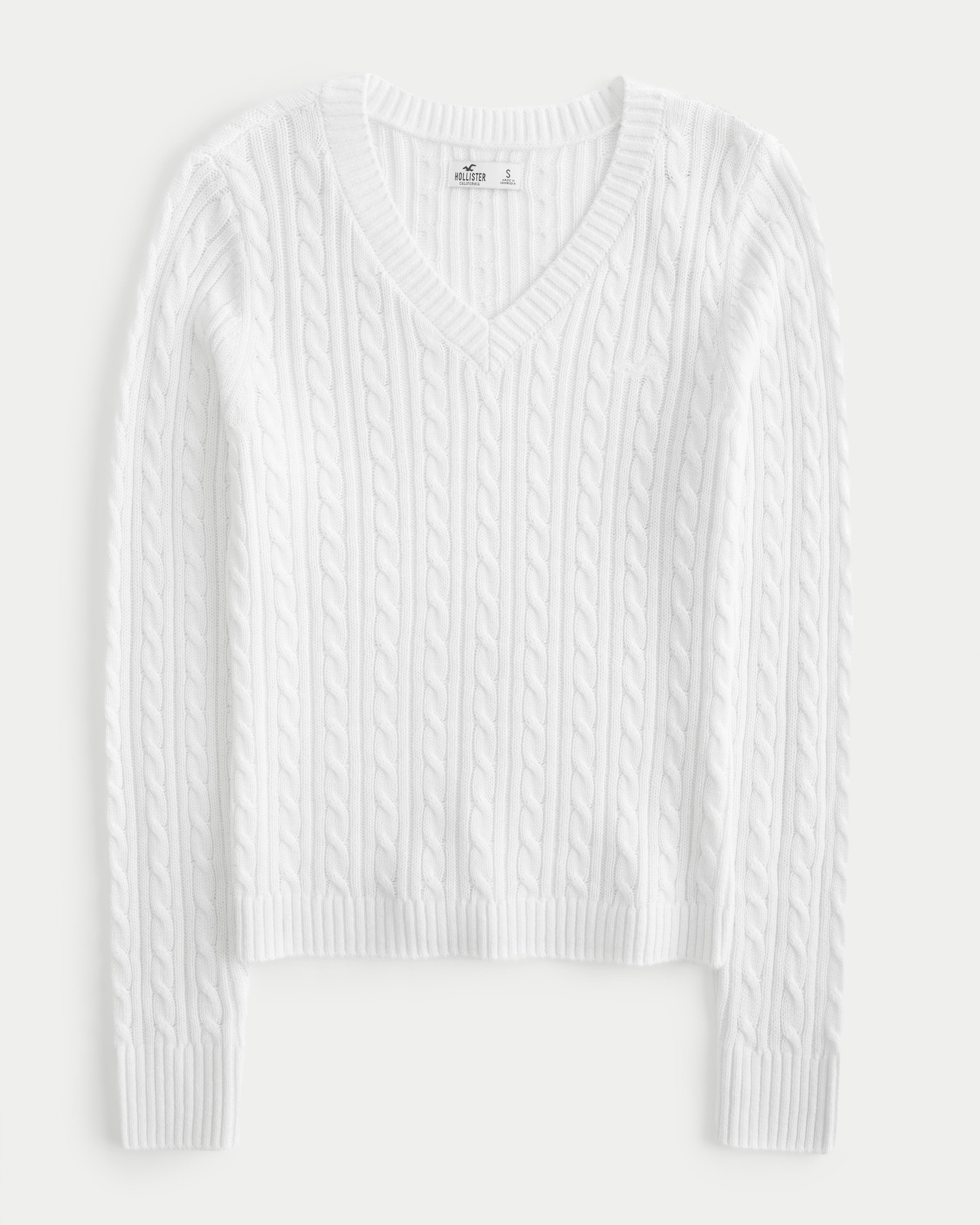 Cable-Knit V-Neck Sweater Product Image