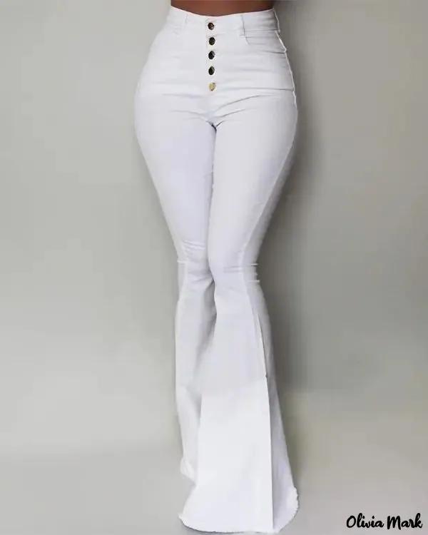 Olivia Mark – Plain Bell Bottom High Waist Skinny Pants Product Image