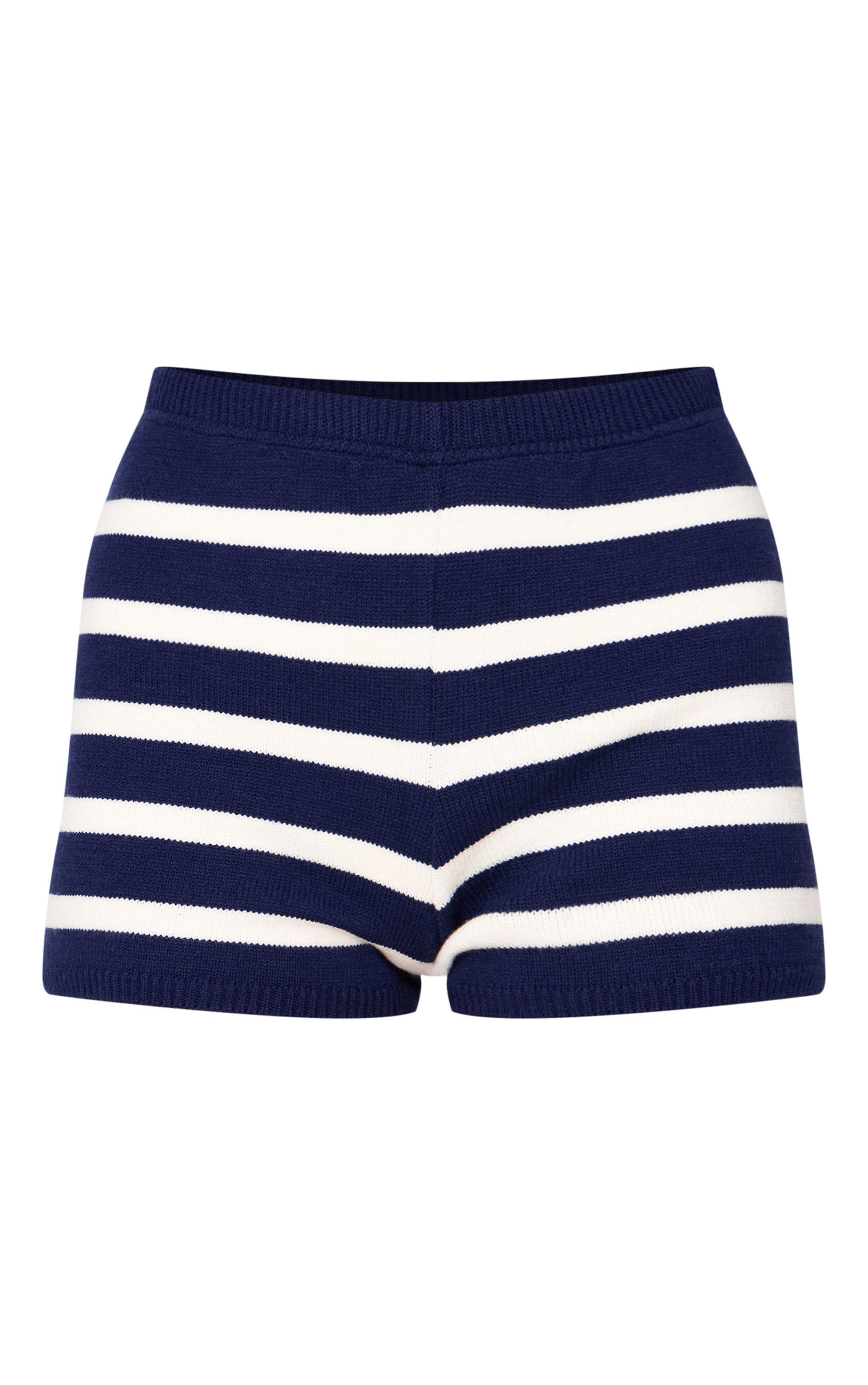 Petite Navy Knitted Stripe Hot Pants Product Image