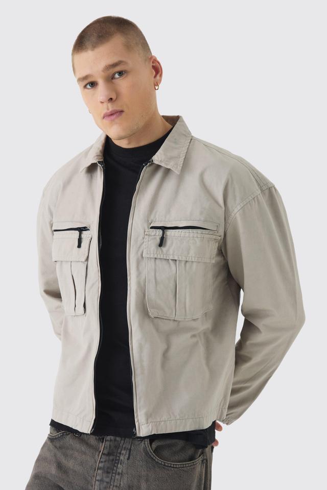 Oversized Peached Nylon Utility Overshirt | boohooMAN USA Product Image