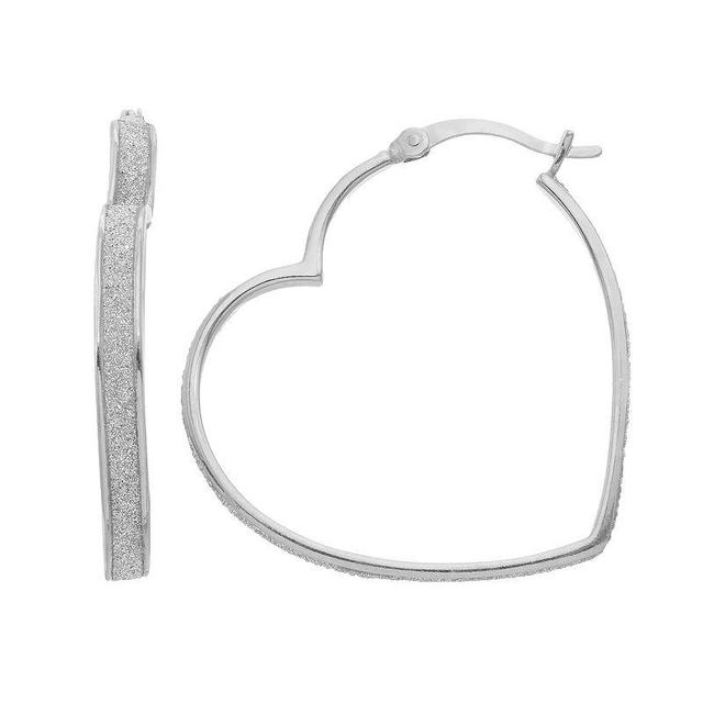 Sterling Silver Heart Hoop Earrings, Womens, White Over Silver Product Image