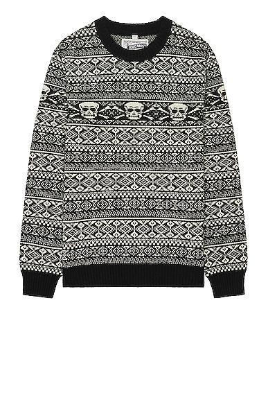 Schott Fairisle Skull Sweater in Black - Black. Size M (also in ). Product Image